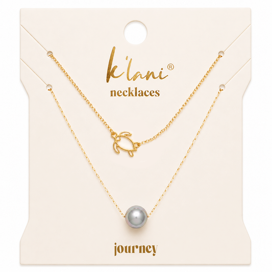 Journey Black Pearl & Gold Turtle Charm Necklace Set