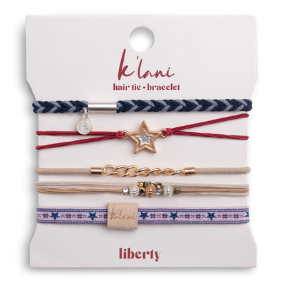"Liberty" Patriotic Red, White & Blue with Gold & Silver Star Accent Hair Tie Bracelet
