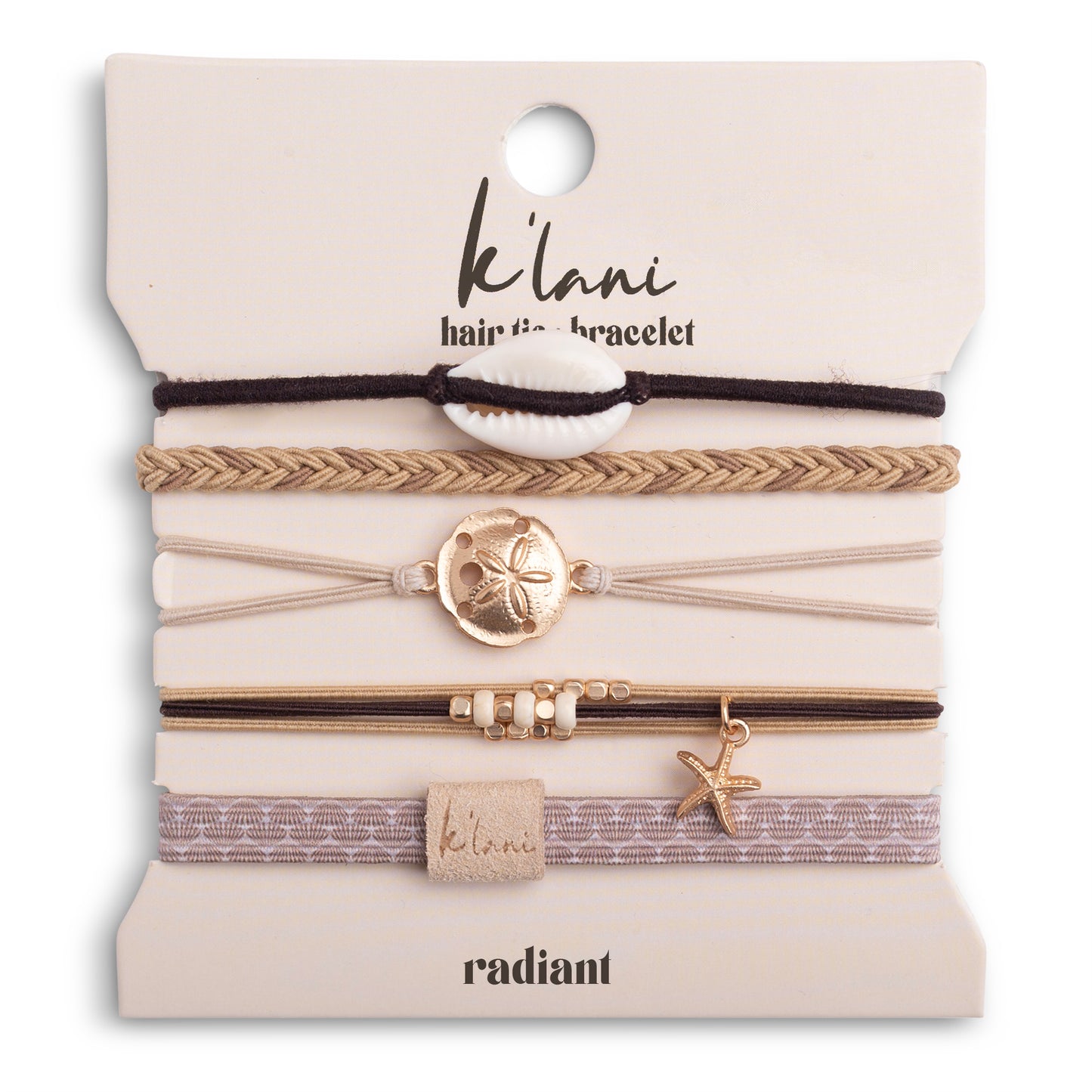 "Radiant" Seashell Theme in Cream & Black Hair Tie Bracelets