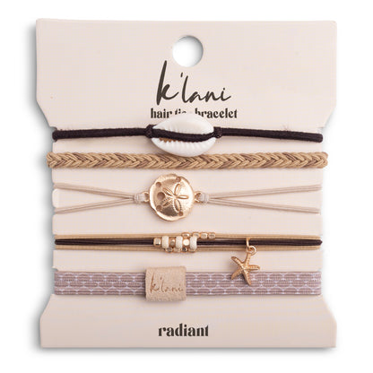 "Radiant" Seashell Theme in Cream & Black Hair Tie Bracelets